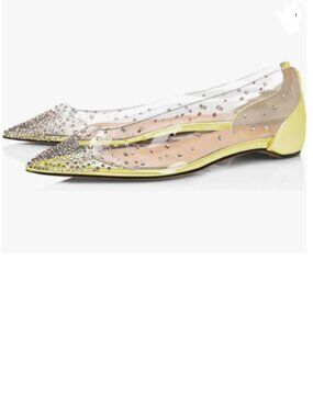 XYD Yellow-clear Rhinestones Studded Ballet Flats Rivets Hidden Heels Shoes